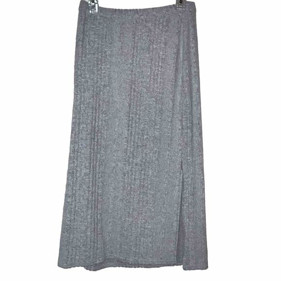Umgee Ribbed Skirt Size Large Gray Pull On High Waist Side Slit - Picture 1 of 4